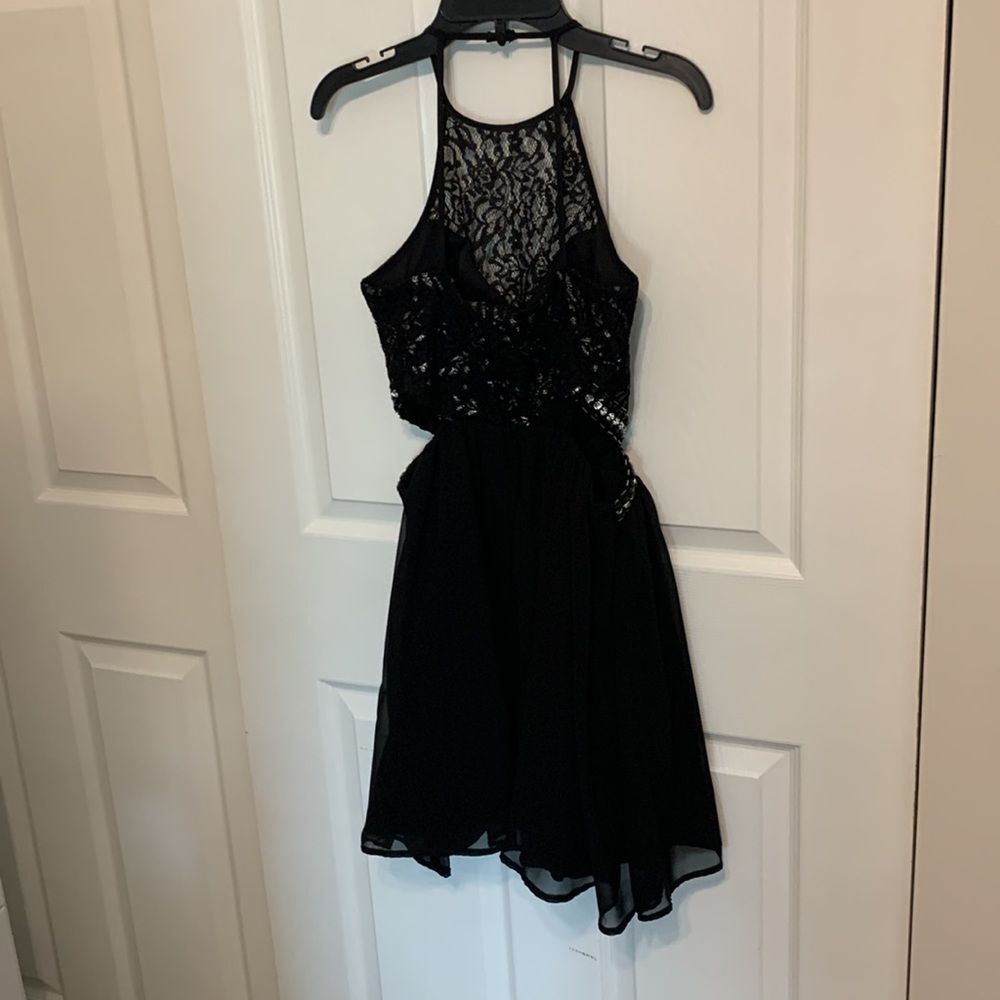 B. Darlin | Black Lace Cutout Women’s Jeweled Cocktail Evening Dress Homecoming - Picture 3 of 14